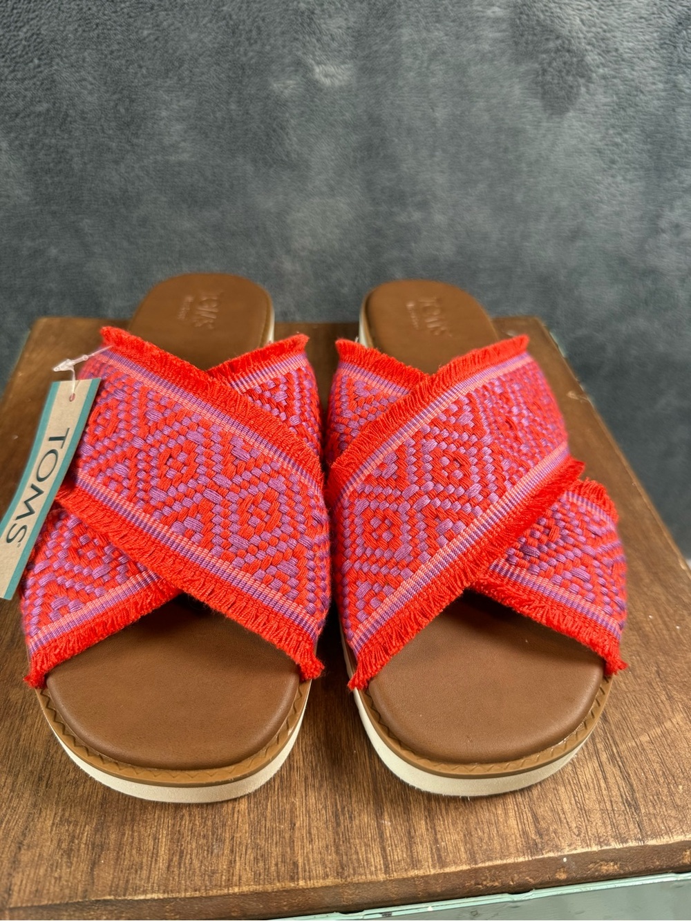 TOMS Women’s Red & Pink Woven Crossband Slide Sandals